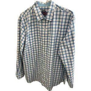 Robert Graham Mens Button Down Shirt White Blue Plaid W/Flip Up Cuff Design 1xl